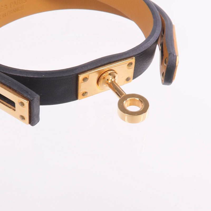HERMES Swift皮革Mini Kelly Double Tour Bracelet金扣手帶Noir-5