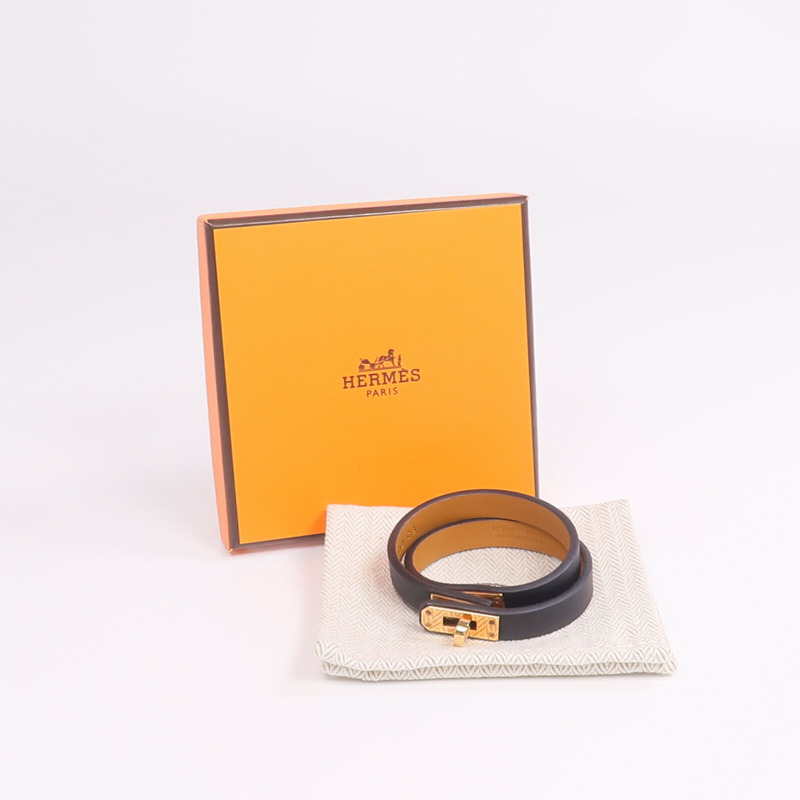 HERMES Swift皮革Mini Kelly Double Tour Bracelet金扣手帶Noir-8
