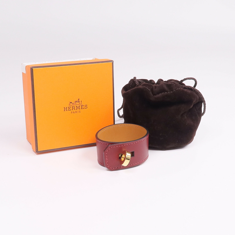 HERMES Box Calf皮革Hip Hop Bracelet金扣手帶-9