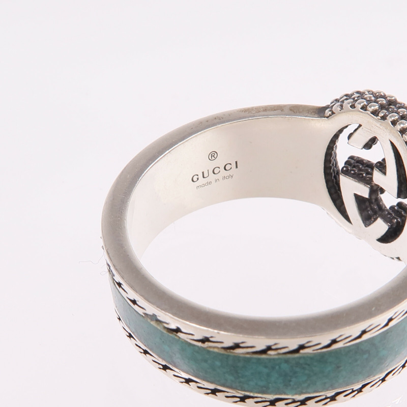 GUCCI 925純銀/琺瑯Interlocking G Ring戒指Gucci#22/US#9.75-4