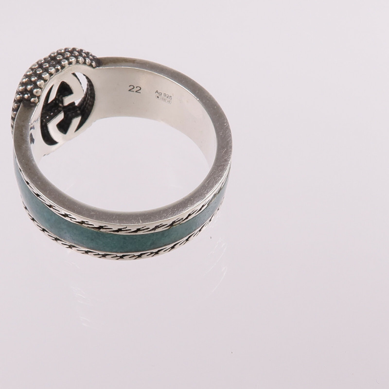 GUCCI 925純銀/琺瑯Interlocking G Ring戒指Gucci#22/US#9.75-7