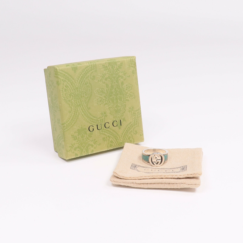 GUCCI 925純銀/琺瑯Interlocking G Ring戒指Gucci#22/US#9.75-10