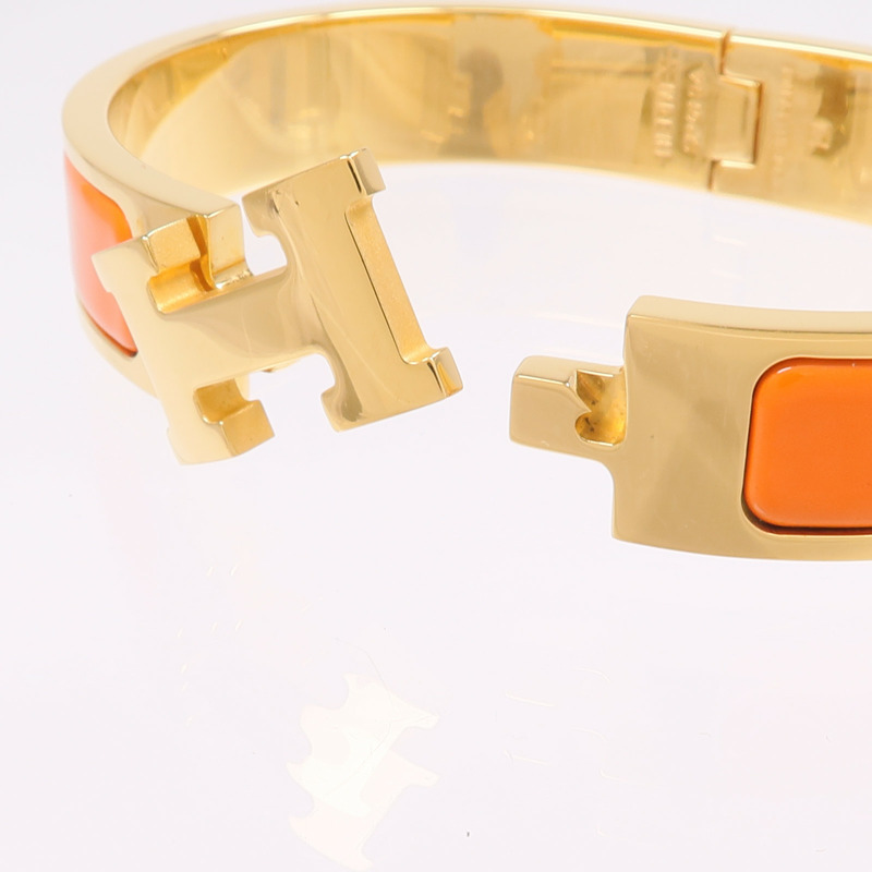 HERMES 金屬/琺瑯Clic H金扣手鐲-5