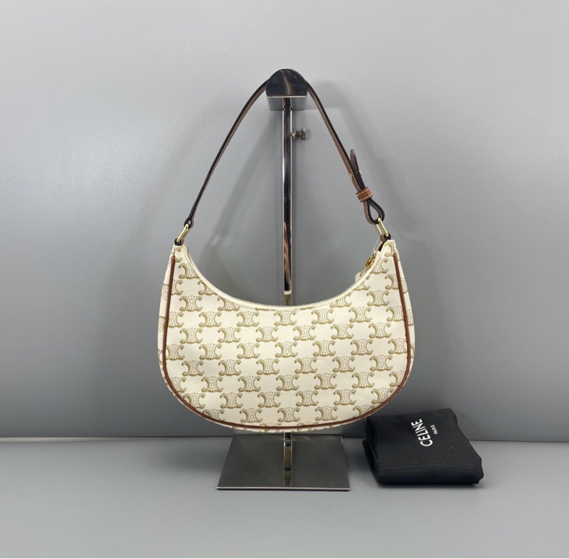 【經典凱旋門老花✨95%新】Celine凱旋門豌豆腋下包 AVA 白色老花-0