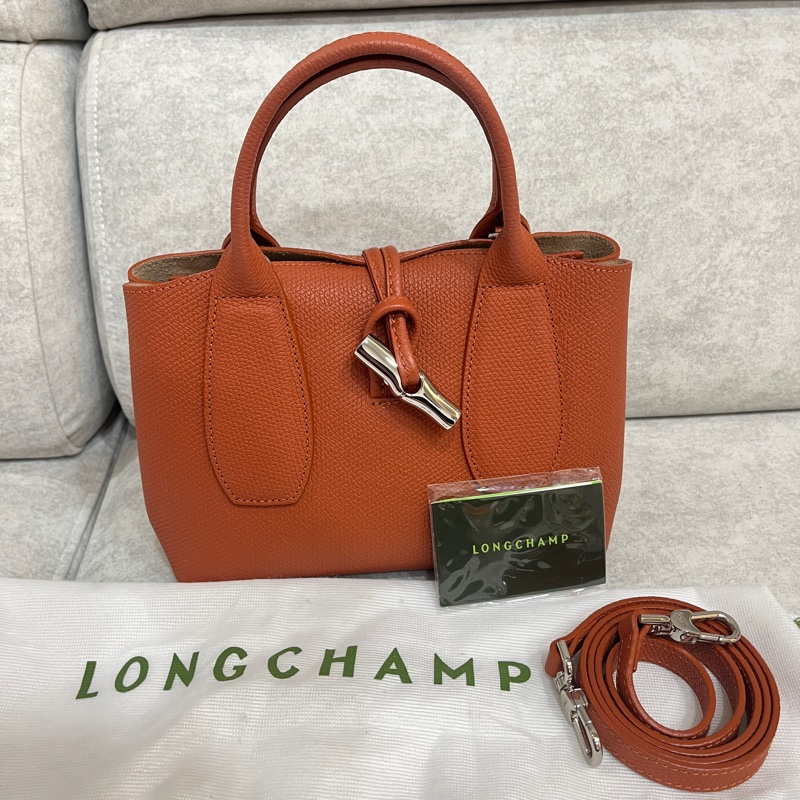 Longchamp Roseau竹節手提/斜背包(橘銀扣)-3