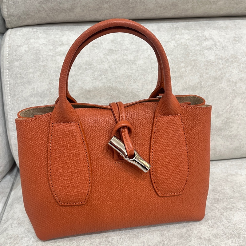 Longchamp Roseau竹節手提/斜背包(橘銀扣)-5