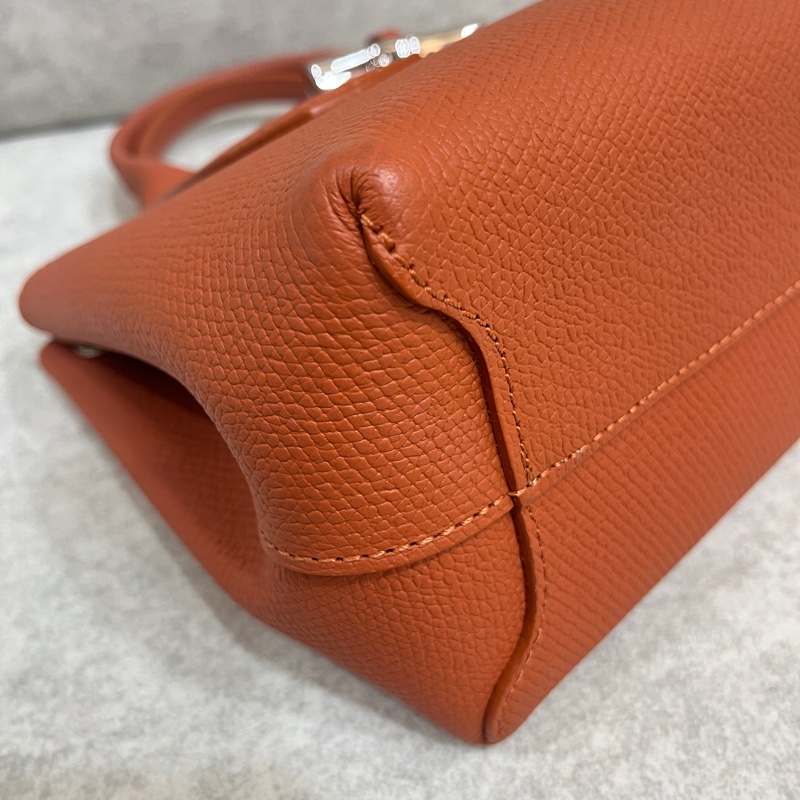 Longchamp Roseau竹節手提/斜背包(橘銀扣)-9