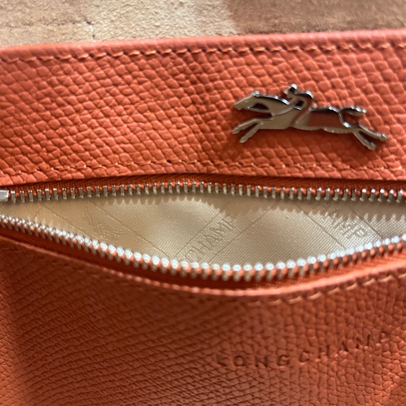 Longchamp Roseau竹節手提/斜背包(橘銀扣)-14