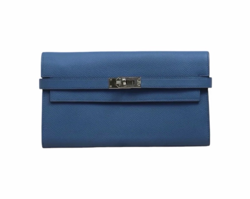 「JL精品代購」98新 Hermes 愛馬仕 藍Kelly 長夾-1