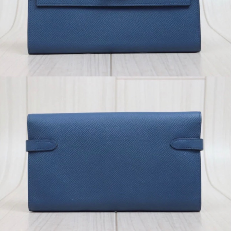 「JL精品代購」98新 Hermes 愛馬仕 藍Kelly 長夾-2