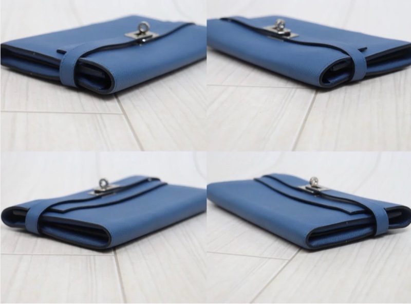 「JL精品代購」98新 Hermes 愛馬仕 藍Kelly 長夾-5