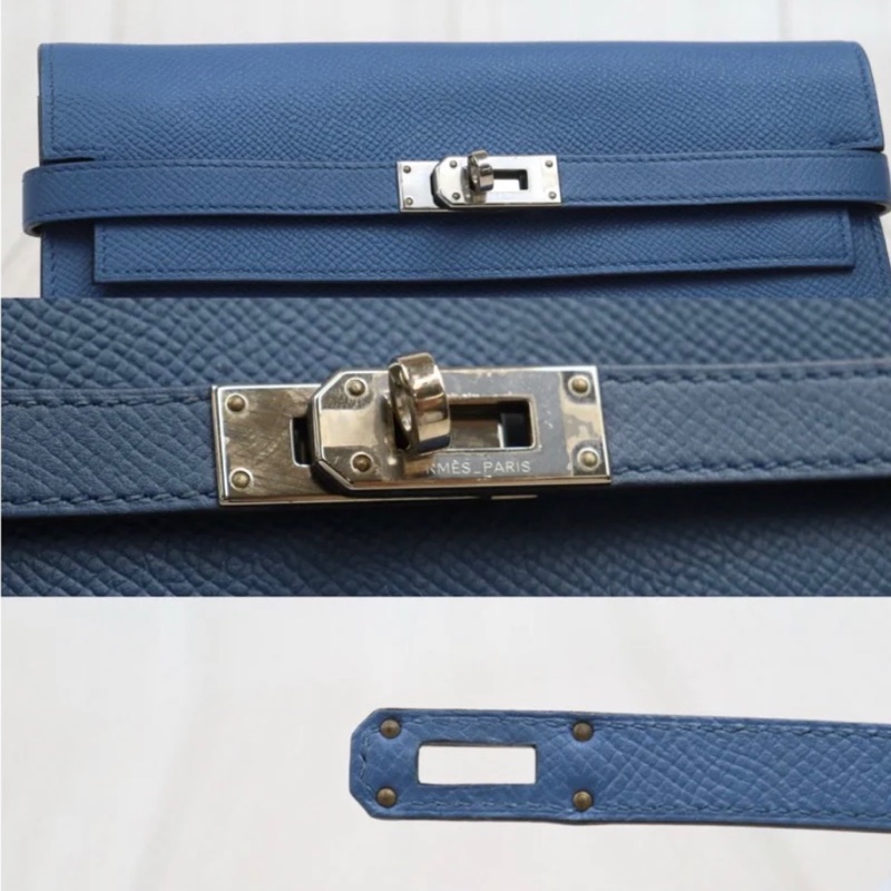 「JL精品代購」98新 Hermes 愛馬仕 藍Kelly 長夾-6
