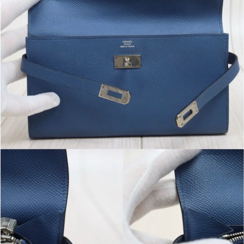 「JL精品代購」98新 Hermes 愛馬仕 藍Kelly 長夾-7