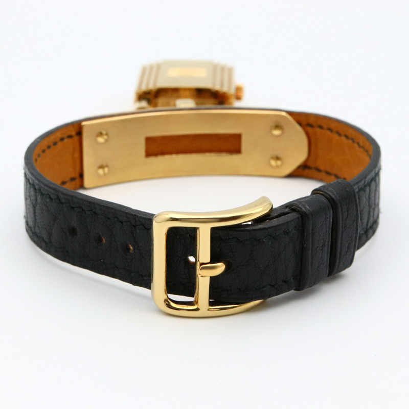 黑色錶盤 鍍金 皮帶 Kelly 腕錶【HERMES 愛馬仕】  KE1.201-3