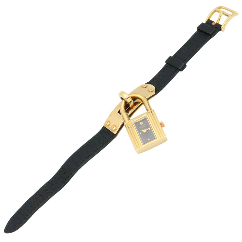 黑色錶盤 鍍金 皮帶 Kelly 腕錶【HERMES 愛馬仕】  KE1.201-4