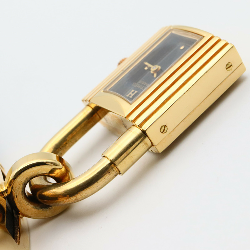 黑色錶盤 鍍金 皮帶 Kelly 腕錶【HERMES 愛馬仕】  KE1.201-10