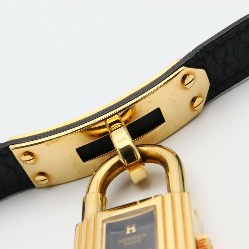 黑色錶盤 鍍金 皮帶 Kelly 腕錶【HERMES 愛馬仕】  KE1.201-11