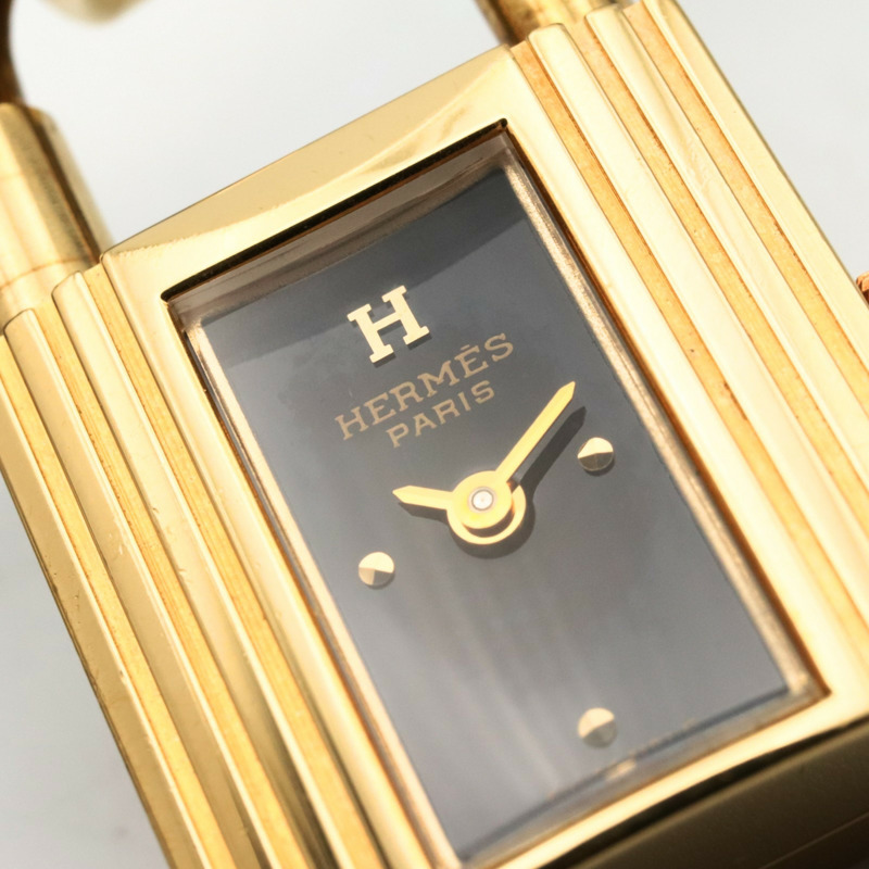黑色錶盤 鍍金 皮帶 Kelly 腕錶【HERMES 愛馬仕】  KE1.201-14