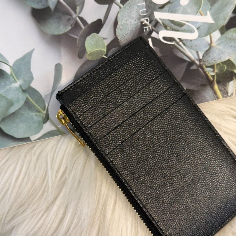 YSL V字縫線金屬LOGO魚子醬拉鍊 卡夾 零錢包-2