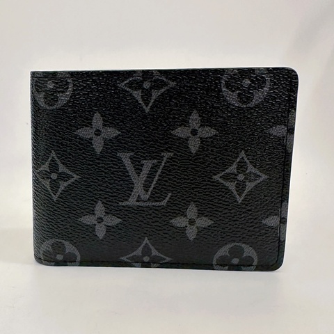 Lv 黑灰原花Multiple 5卡交叉對開短夾