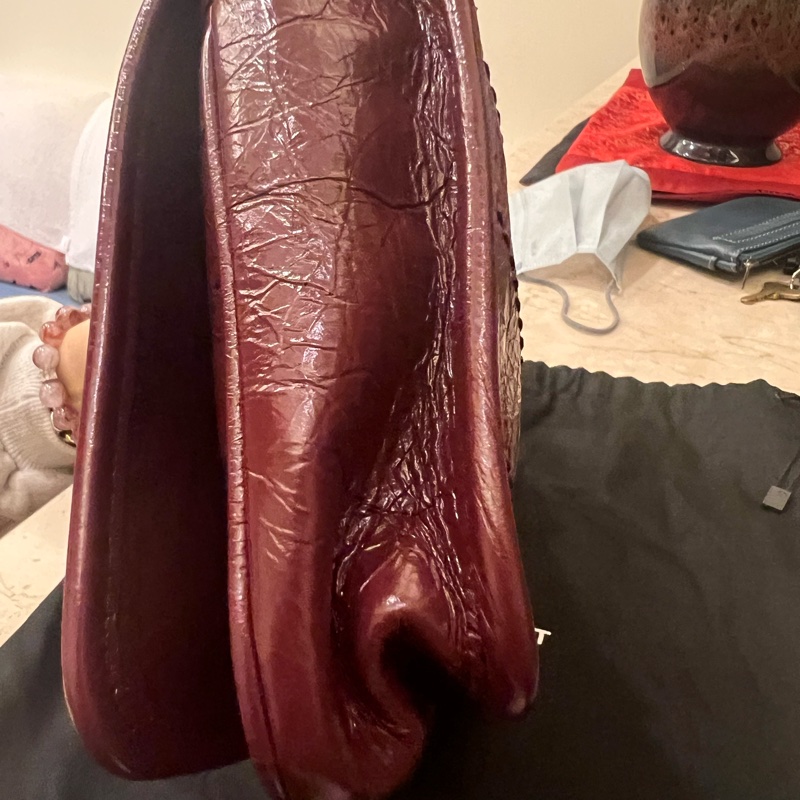 真品 YSL 酒紅色 揉面 小牛皮 山形紋 復古銀練 MINI NIKI 肩背包 斜背包華泰名品城-3