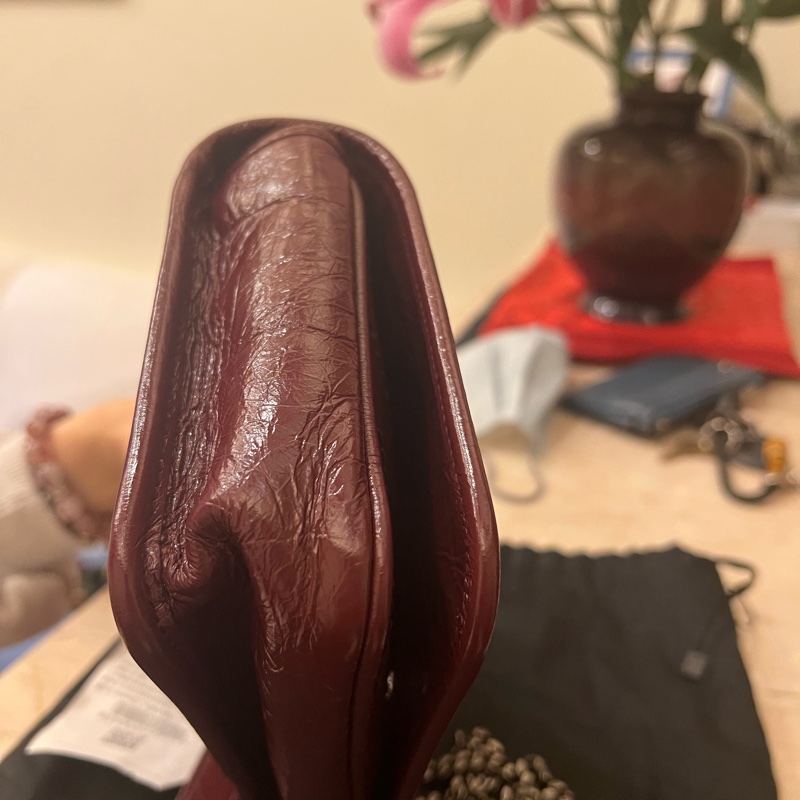 真品 YSL 酒紅色 揉面 小牛皮 山形紋 復古銀練 MINI NIKI 肩背包 斜背包華泰名品城-5