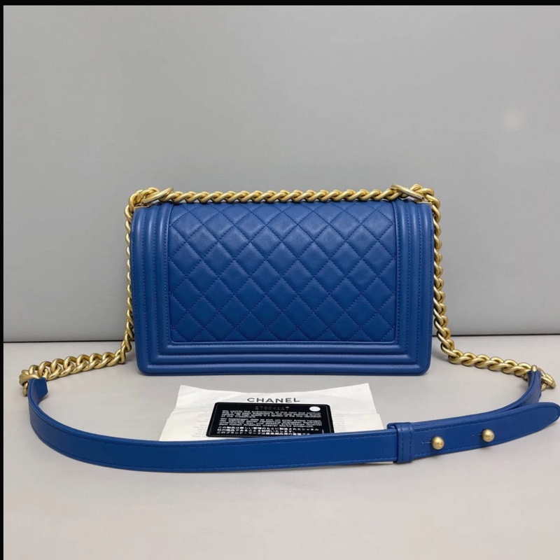 Chanel香奈兒leboy中號藍金牛皮菱格單肩斜挎包-1