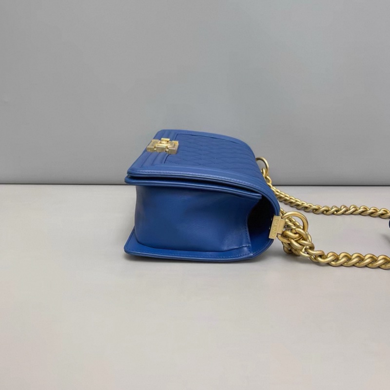 Chanel香奈兒leboy中號藍金牛皮菱格單肩斜挎包-2