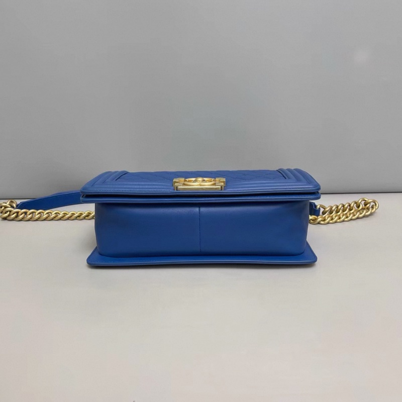 Chanel香奈兒leboy中號藍金牛皮菱格單肩斜挎包-3