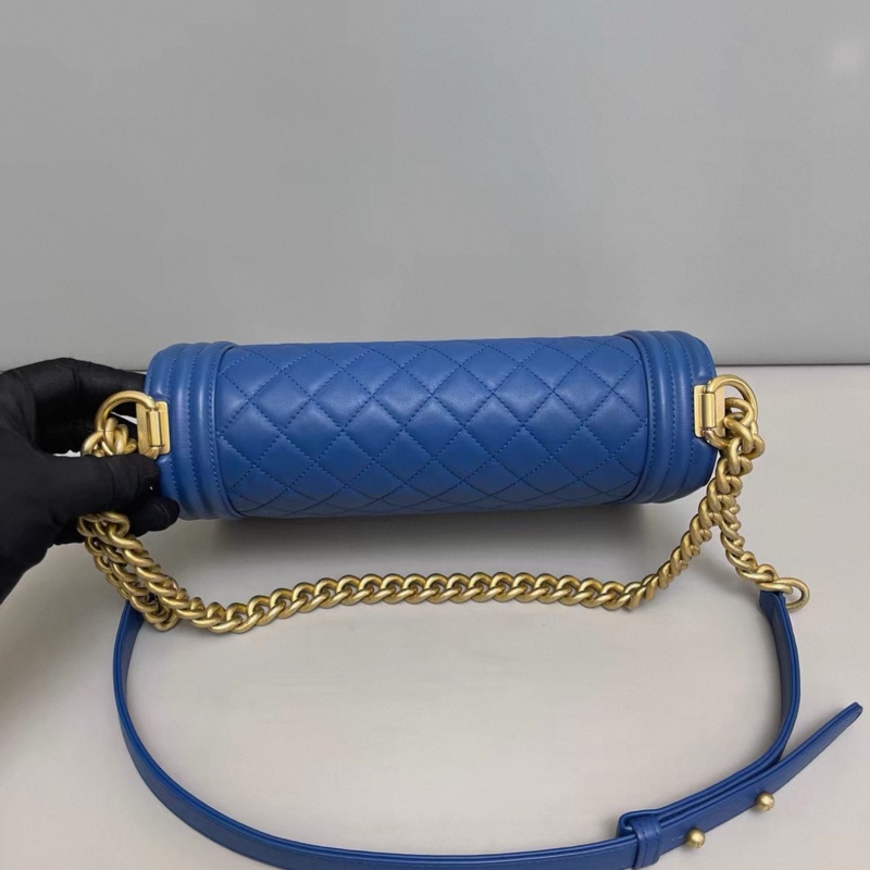 Chanel香奈兒leboy中號藍金牛皮菱格單肩斜挎包-4
