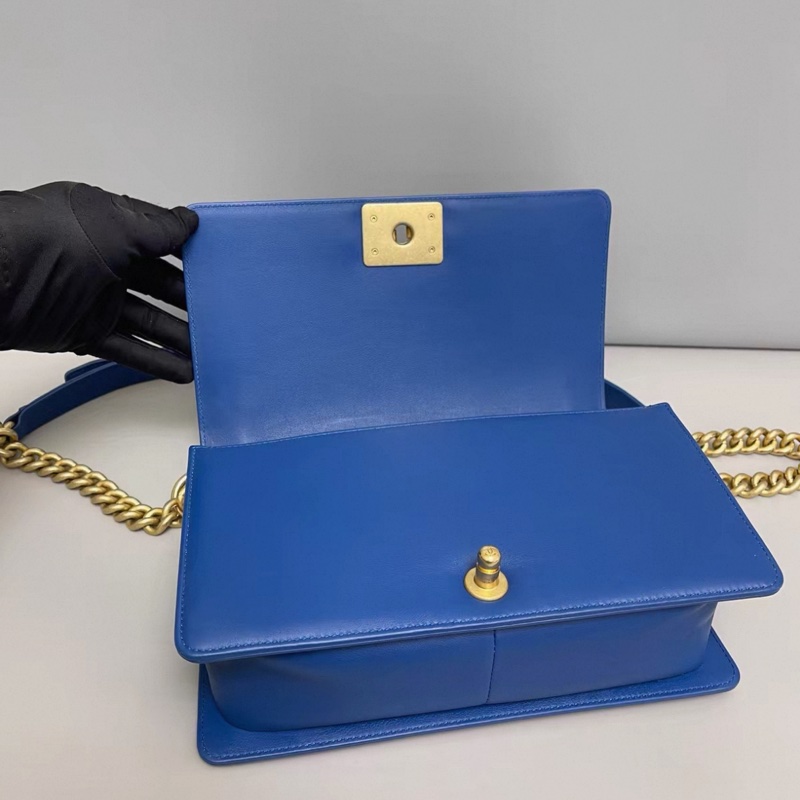 Chanel香奈兒leboy中號藍金牛皮菱格單肩斜挎包-5