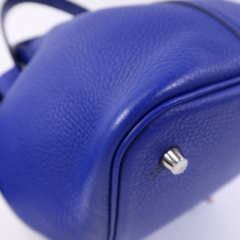 HERMES Clemence皮革Picotin MM銀扣手挽袋Blue-7