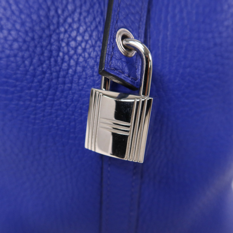 HERMES Clemence皮革Picotin MM銀扣手挽袋Blue-9