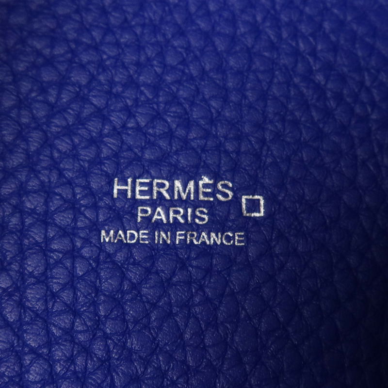 HERMES Clemence皮革Picotin MM銀扣手挽袋Blue-11