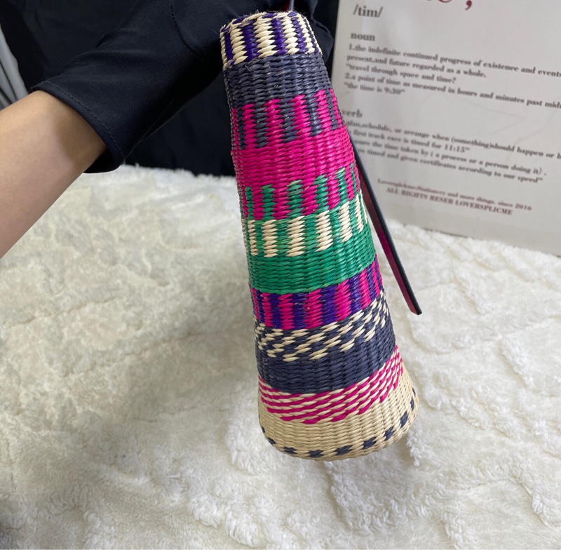 【多巴胺配色🌈可淑女可少女✨罕見獨有】LOEWE彩虹拼色拉菲草編織 菜籃子｜單肩｜手提包-4