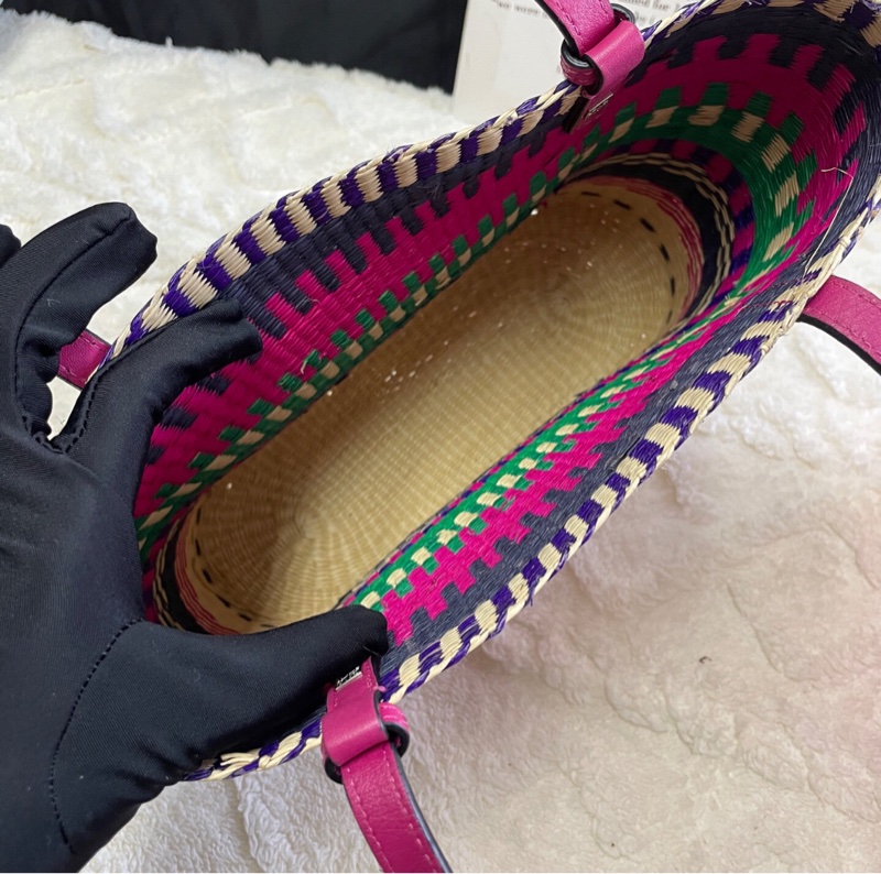 【多巴胺配色🌈可淑女可少女✨罕見獨有】LOEWE彩虹拼色拉菲草編織 菜籃子｜單肩｜手提包-7