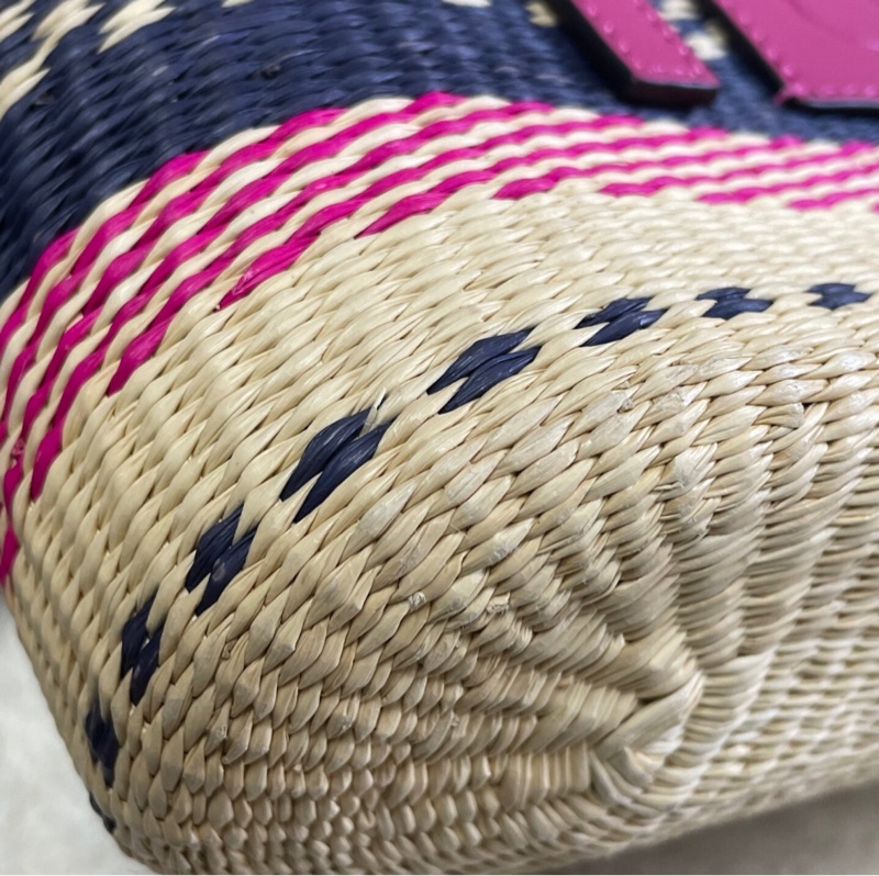 【多巴胺配色🌈可淑女可少女✨罕見獨有】LOEWE彩虹拼色拉菲草編織 菜籃子｜單肩｜手提包-9