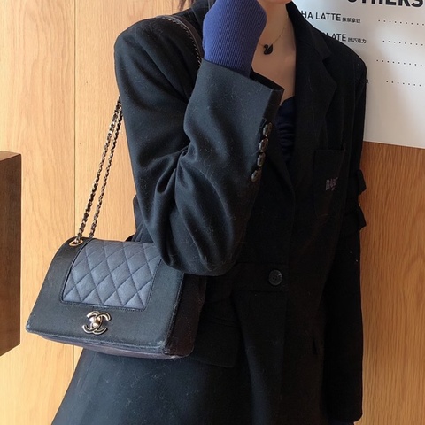 【經典復古✨帥氣型格😍全網最低價】Chanel 琺瑯扣翻蓋鏈條包 海軍藍 金鍊