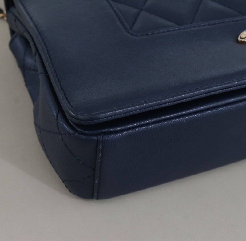 【經典復古✨帥氣型格😍全網最低價】Chanel 琺瑯扣翻蓋鏈條包 海軍藍 金鍊-4