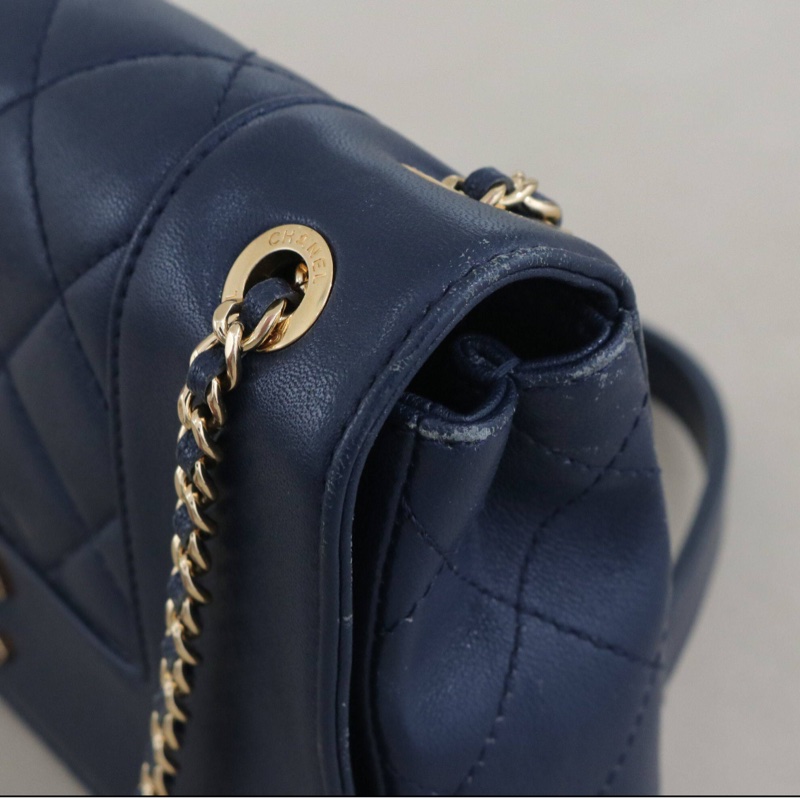 【經典復古✨帥氣型格😍全網最低價】Chanel 琺瑯扣翻蓋鏈條包 海軍藍 金鍊-6
