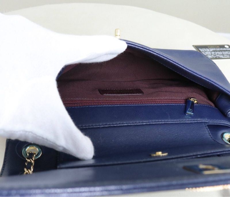 【經典復古✨帥氣型格😍全網最低價】Chanel 琺瑯扣翻蓋鏈條包 海軍藍 金鍊-9