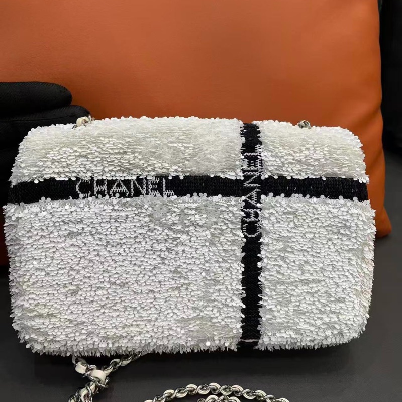 【冬日雪白❤️超特別✨】CHANEL 24B 白色 蝴蝶結亮片CF 22cm-4