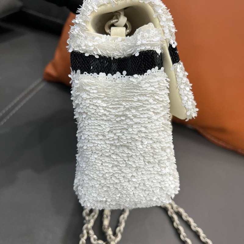 【冬日雪白❤️超特別✨】CHANEL 24B 白色 蝴蝶結亮片CF 22cm-5