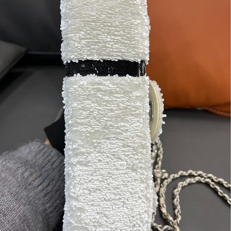 【冬日雪白❤️超特別✨】CHANEL 24B 白色 蝴蝶結亮片CF 22cm-6