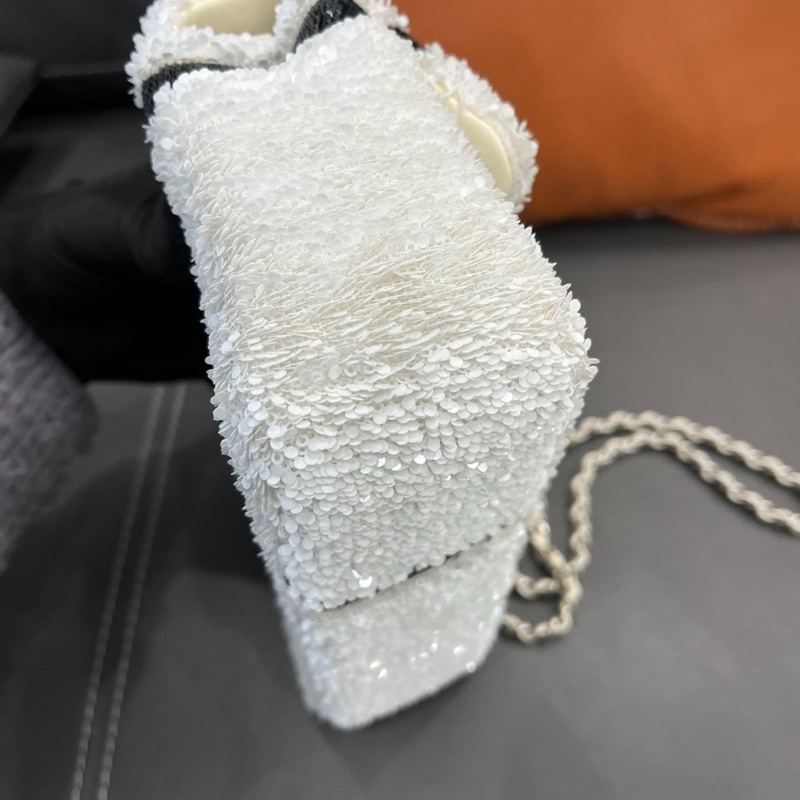 【冬日雪白❤️超特別✨】CHANEL 24B 白色 蝴蝶結亮片CF 22cm-8