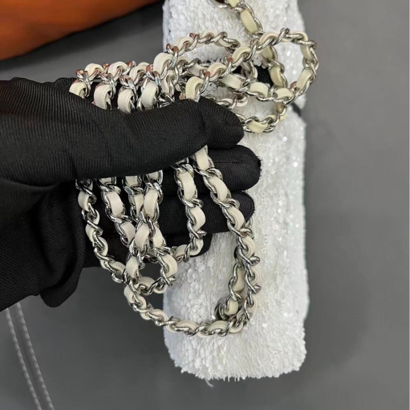 【冬日雪白❤️超特別✨】CHANEL 24B 白色 蝴蝶結亮片CF 22cm-9