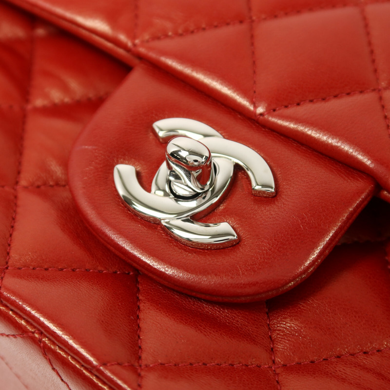 CHANEL 羊皮皮革Classic 25銀扣鏈帶肩背袋-14