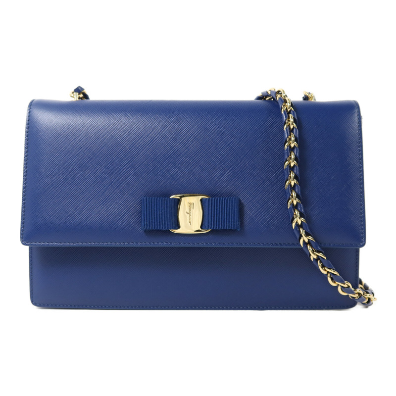 Salvatore Ferragamo 牛皮皮革Vara Gini Chain Shoulder金扣鏈帶肩背袋-0