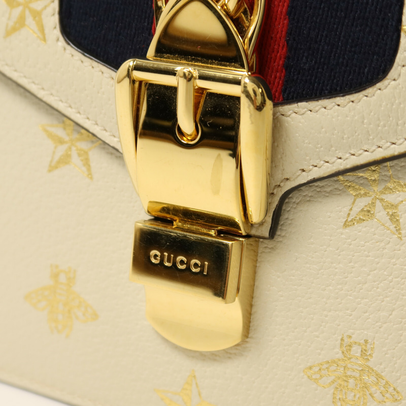 GUCCI 牛皮皮革Sylvie Bag金扣手挽肩背兩用袋-10