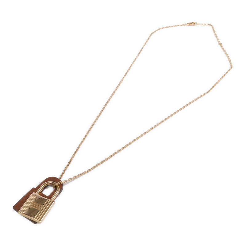 HERMES 金屬/Swift皮革O'Kelly Pendant Necklace項鍊Gold-3